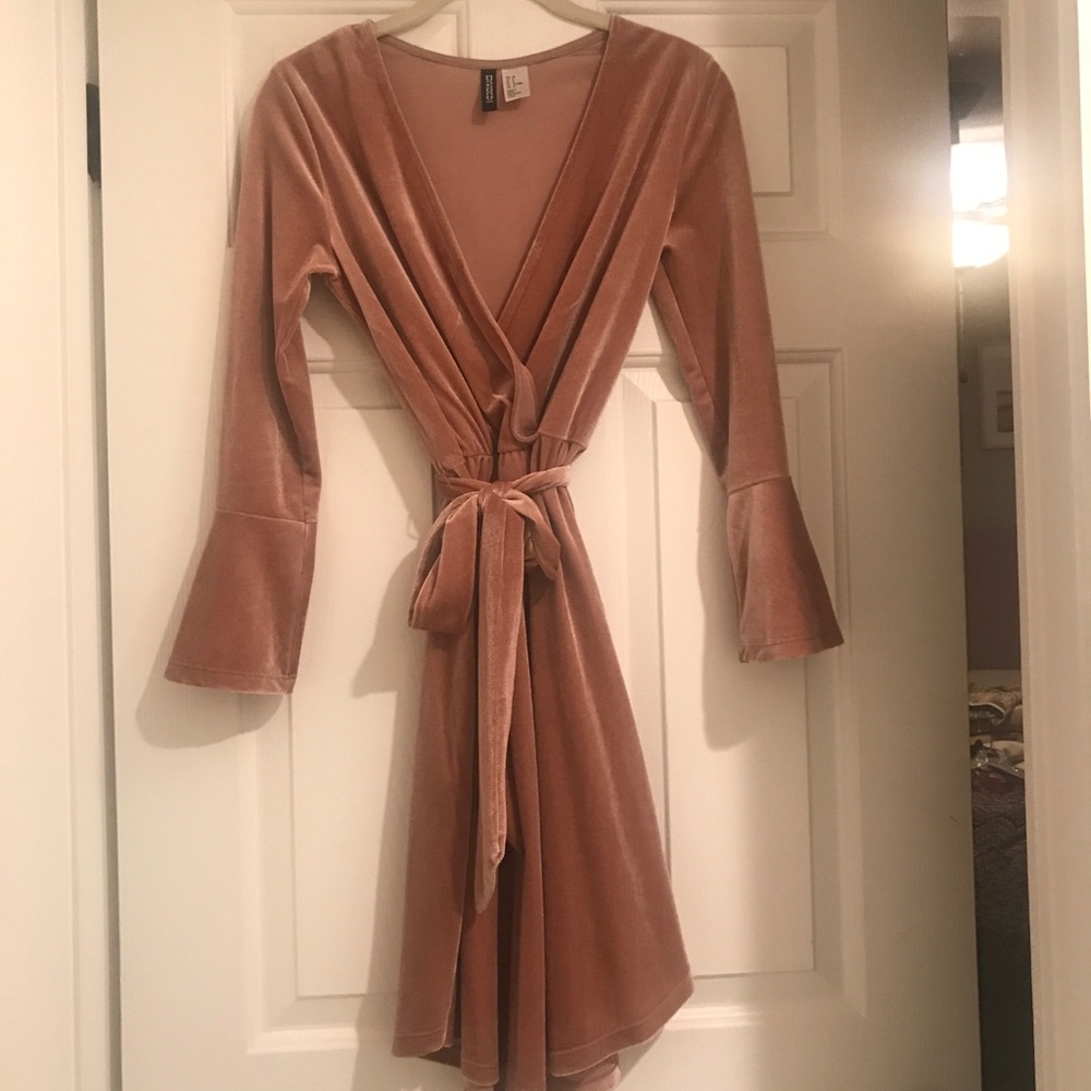 Dusty rose velvet wrap dress